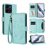For Motorola Moto G 5G 2025 Butterfly Love Flower Multi-card Zipper Wallet Leather Phone Case(Mint Green)