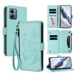 For Motorola Moto G Play 2025 Butterfly Love Flower Multi-card Zipper Wallet Leather Phone Case(Mint Green)