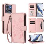 For Motorola Edge 50 Neo 5G Global Butterfly Love Flower Multi-card Zipper Wallet Leather Phone Case(Pink)
