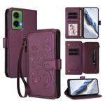 For Motorola Moto G35 5G Butterfly Love Flower Multi-card Zipper Wallet Leather Phone Case(Dark Purple)