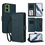 For Motorola Moto G35 5G Butterfly Love Flower Multi-card Zipper Wallet Leather Phone Case(Dark Green)