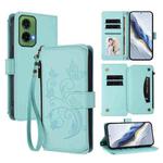 For Motorola Moto G35 5G Butterfly Love Flower Multi-card Zipper Wallet Leather Phone Case(Mint Green)