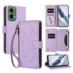 For Motorola Moto G35 5G Butterfly Love Flower Multi-card Zipper Wallet Leather Phone Case(Light Purple)