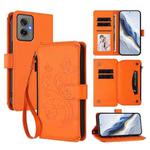For Motorola Moto G55 5G Butterfly Love Flower Multi-card Zipper Wallet Leather Phone Case(Orange)