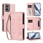 For Motorola Moto G55 5G Butterfly Love Flower Multi-card Zipper Wallet Leather Phone Case(Pink)