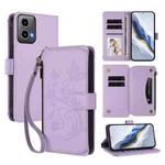 For Motorola Moto G34 5G / G45 5G Butterfly Love Flower Multi-card Zipper Wallet Leather Phone Case(Light Purple)