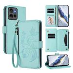 For Motorola Edge 50 5G Global Butterfly Love Flower Multi-card Zipper Wallet Leather Phone Case(Mint Green)