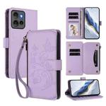 For Motorola Edge 50 5G Global Butterfly Love Flower Multi-card Zipper Wallet Leather Phone Case(Light Purple)