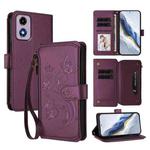 For Motorola Moto G24 4G / G04 4G Butterfly Love Flower Multi-card Zipper Wallet Leather Phone Case(Dark Purple)