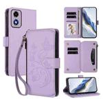 For Motorola Moto G24 4G / G04 4G Butterfly Love Flower Multi-card Zipper Wallet Leather Phone Case(Light Purple)