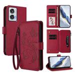 For Motorola Edge 50 Fusion 5G Global Butterfly Love Flower Multi-card Zipper Wallet Leather Phone Case(Wine Red)
