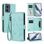 For Motorola Edge 5G 2024 Curved Global Butterfly Love Flower Multi-card Zipper Wallet Leather Phone Case(Mint Green)
