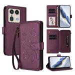 For Motorola Edge 50 Ultra Global Butterfly Love Flower Multi-card Zipper Wallet Leather Phone Case(Dark Purple)