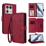 For Motorola Edge 50 Ultra Global Butterfly Love Flower Multi-card Zipper Wallet Leather Phone Case(Wine Red)