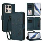 For Motorola Edge 50 Ultra Global Butterfly Love Flower Multi-card Zipper Wallet Leather Phone Case(Dark Green)