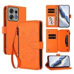For Motorola Edge 50 Pro 5G Curved Butterfly Love Flower Multi-card Zipper Wallet Leather Phone Case(Orange)