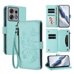 For Motorola Edge 50 Pro 5G Curved Butterfly Love Flower Multi-card Zipper Wallet Leather Phone Case(Mint Green)