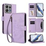 For Motorola Edge 50 Pro 5G Curved Butterfly Love Flower Multi-card Zipper Wallet Leather Phone Case(Light Purple)