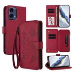 For Motorola Moto G24 Power India Butterfly Love Flower Multi-card Zipper Wallet Leather Phone Case(Wine Red)