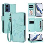 For Motorola Moto G24 Power India Butterfly Love Flower Multi-card Zipper Wallet Leather Phone Case(Mint Green)