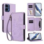 For Motorola Moto G24 Power India Butterfly Love Flower Multi-card Zipper Wallet Leather Phone Case(Light Purple)