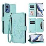 For Motorola Moto G Play 5G 2024 Butterfly Love Flower Multi-card Zipper Wallet Leather Phone Case(Mint Green)