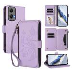 For Motorola Moto G Stylus 5G 2024 Butterfly Love Flower Multi-card Zipper Wallet Leather Phone Case(Light Purple)
