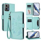 For Motorola Moto G34 Global Butterfly Love Flower Multi-card Zipper Wallet Leather Phone Case(Mint Green)