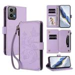 For Motorola Moto G34 Global Butterfly Love Flower Multi-card Zipper Wallet Leather Phone Case(Light Purple)
