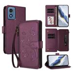 For Motorola Moto G Play 4G 2024 Butterfly Love Flower Multi-card Zipper Wallet Leather Phone Case(Dark Purple)