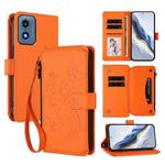 For Motorola Moto G Play 4G 2024 Butterfly Love Flower Multi-card Zipper Wallet Leather Phone Case(Orange)