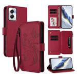 For Motorola Moto G Power 5G 2024 Butterfly Love Flower Multi-card Zipper Wallet Leather Phone Case(Wine Red)