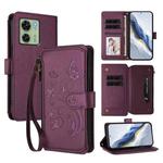 For Motorola Edge 40 5G Global Butterfly Love Flower Multi-card Zipper Wallet Leather Phone Case(Dark Purple)