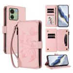For Motorola Edge 40 5G Global Butterfly Love Flower Multi-card Zipper Wallet Leather Phone Case(Pink)