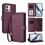 For Motorola Moto G Stylus 2023 4G Butterfly Love Flower Multi-card Zipper Wallet Leather Phone Case(Dark Purple)