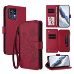 For Motorola Edge+ 2023 / Edge 40 Pro 5G Butterfly Love Flower Multi-card Zipper Wallet Leather Phone Case(Wine Red)