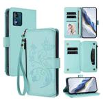For Motorola Moto E13 2023 4G Butterfly Love Flower Multi-card Zipper Wallet Leather Phone Case(Mint Green)