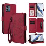 For Motorola Moto G 5G 2023 Global Butterfly Love Flower Multi-card Zipper Wallet Leather Phone Case(Wine Red)
