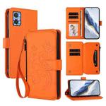 For Motorola Moto E22 4G / E22i 4G Butterfly Love Flower Multi-card Zipper Wallet Leather Phone Case(Orange)