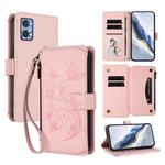 For Motorola Moto E22 4G / E22i 4G Butterfly Love Flower Multi-card Zipper Wallet Leather Phone Case(Pink)