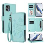 For Motorola Edge 30 Neo Butterfly Love Flower Multi-card Zipper Wallet Leather Phone Case(Mint Green)