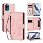 For Motorola Moto G22 4G / E32s Butterfly Love Flower Multi-card Zipper Wallet Leather Phone Case(Pink)