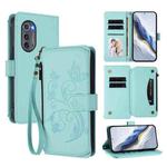 For Motorola Edge 2022 / 5G UW 2022 Butterfly Love Flower Multi-card Zipper Wallet Leather Phone Case(Mint Green)