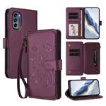 For Motorola Moto G62 5G Global Butterfly Love Flower Multi-card Zipper Wallet Leather Phone Case(Dark Purple)