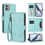 For Motorola Moto G32 Butterfly Love Flower Multi-card Zipper Wallet Leather Phone Case(Mint Green)