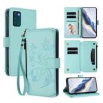 For Motorola Moto G42 4G Butterfly Love Flower Multi-card Zipper Wallet Leather Phone Case(Mint Green)