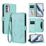 For Motorola Moto G52 4G / G82 5G Butterfly Love Flower Multi-card Zipper Wallet Leather Phone Case(Mint Green)