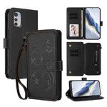For Motorola Moto E32 4G Global Butterfly Love Flower Multi-card Zipper Wallet Leather Phone Case(Black)