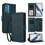 For Motorola Edge 30 Butterfly Love Flower Multi-card Zipper Wallet Leather Phone Case(Dark Green)