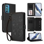 For Motorola Edge 30 Butterfly Love Flower Multi-card Zipper Wallet Leather Phone Case(Black)